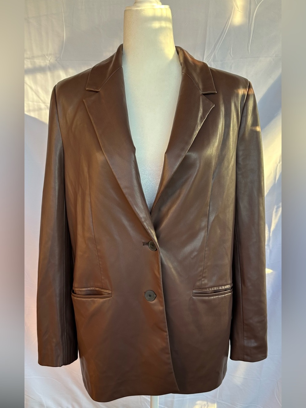 Zara Brown Faux Leather Blazer Jacket